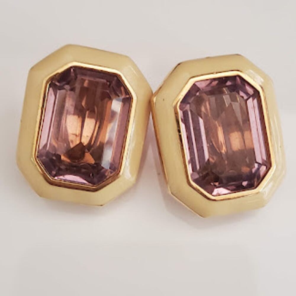 VTG Daniel Swarovski Earrings Clip On Gold Plated Pink Crystals Signed DSCo 80's - Picture 5 of 6